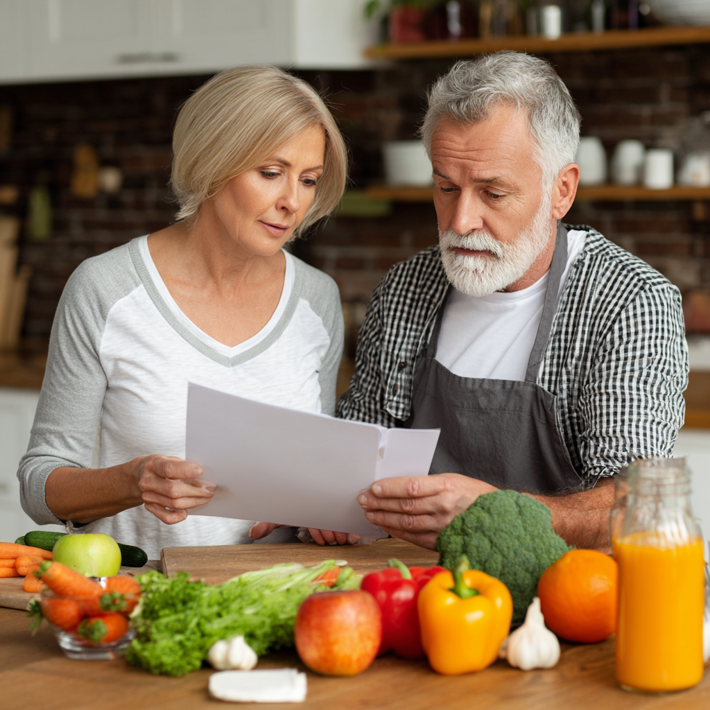 Experienced nutrition consultant reviewing meal plans with mature adult client